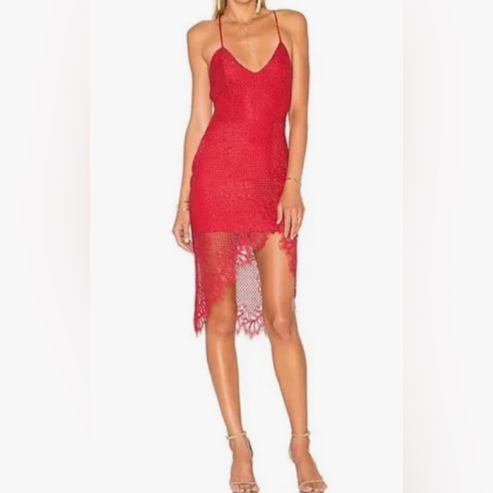 LOVERS + FRIENDS Red Open-Back Lace Dress